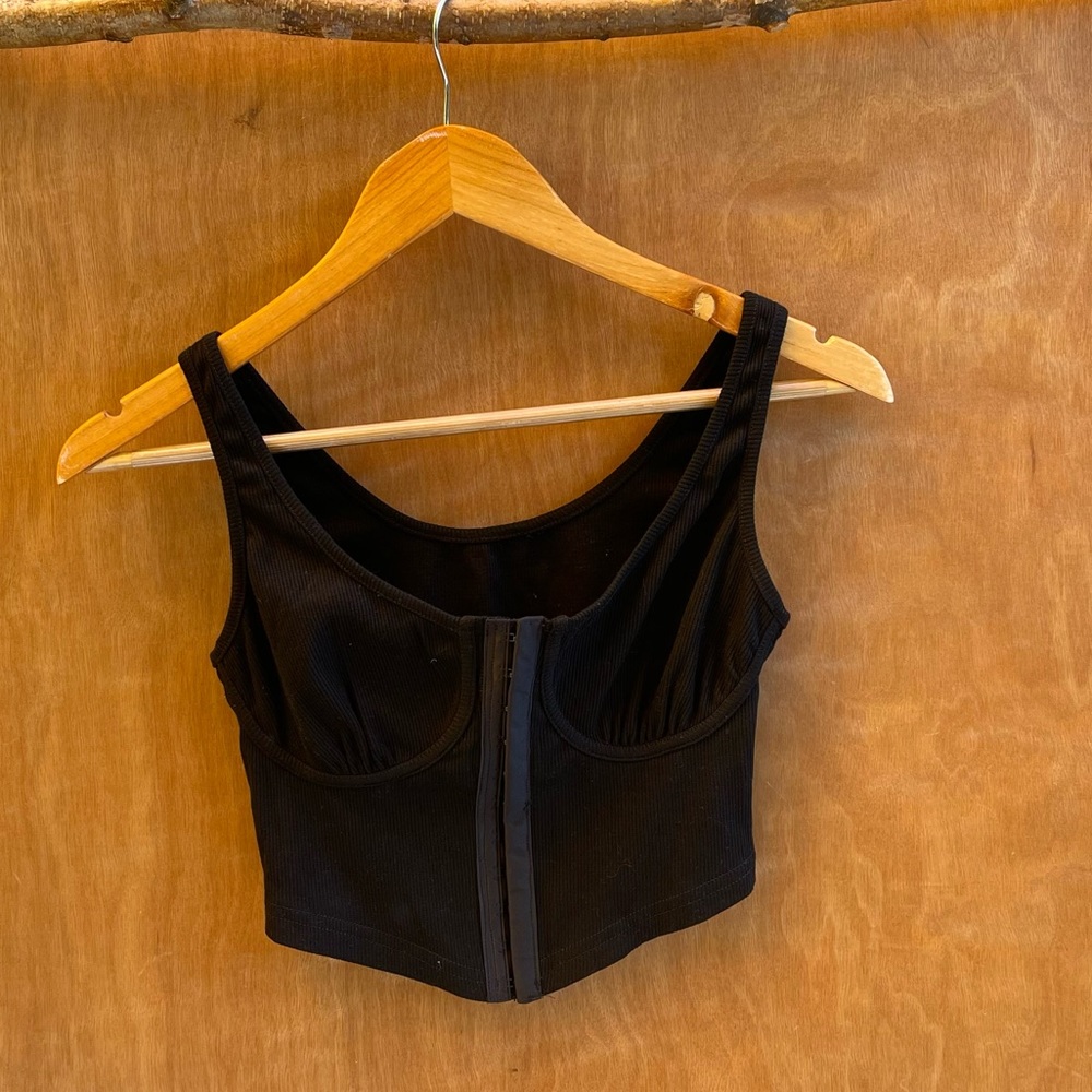 Black ribbed corset bustier crop top - Picture 1 of 2